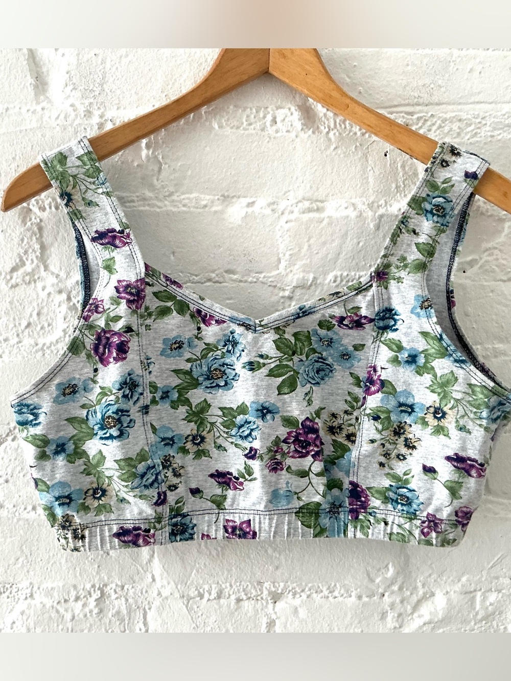 Kathy ireland Floral Activewear Bra Size Large Gray Purple Blue